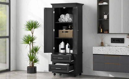 Tall Black Storage Cabinet with Drawers