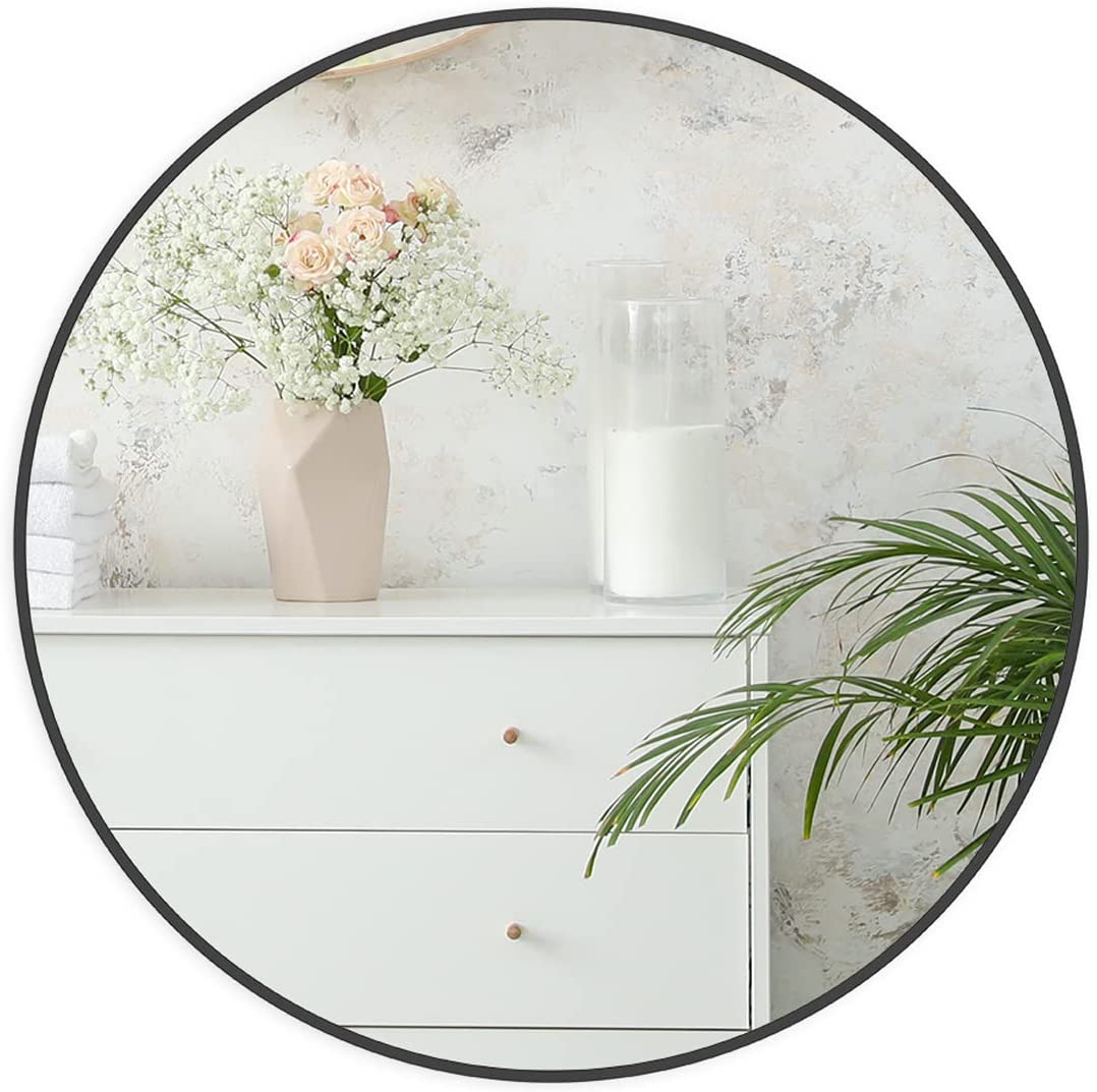 Black Round Metal Bathroom Mirror – 30”