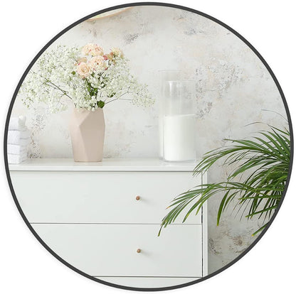 Black Round Metal Bathroom Mirror – 30”
