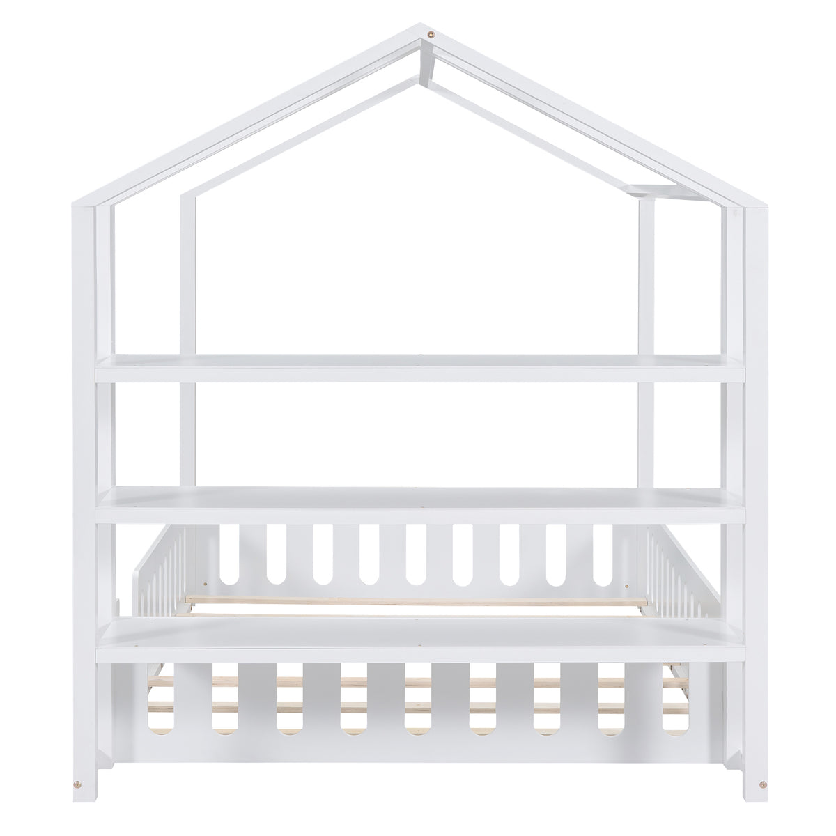 Full Platform Bed with Storage Shelves White
