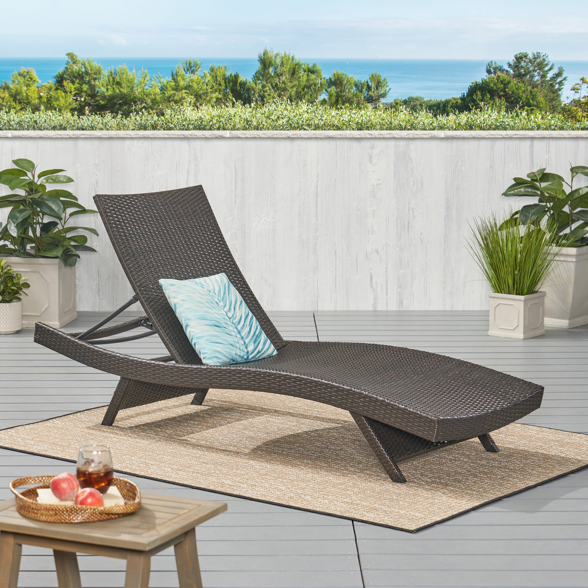 Wicker Chaise Lounge Chair Gray