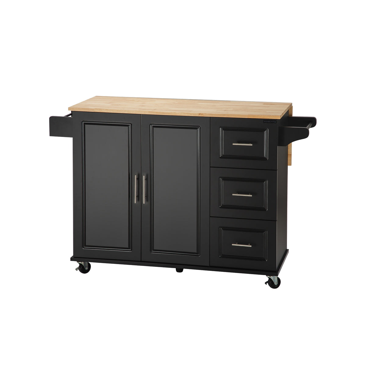 Extendable Kitchen Island with Rubber Wood Top