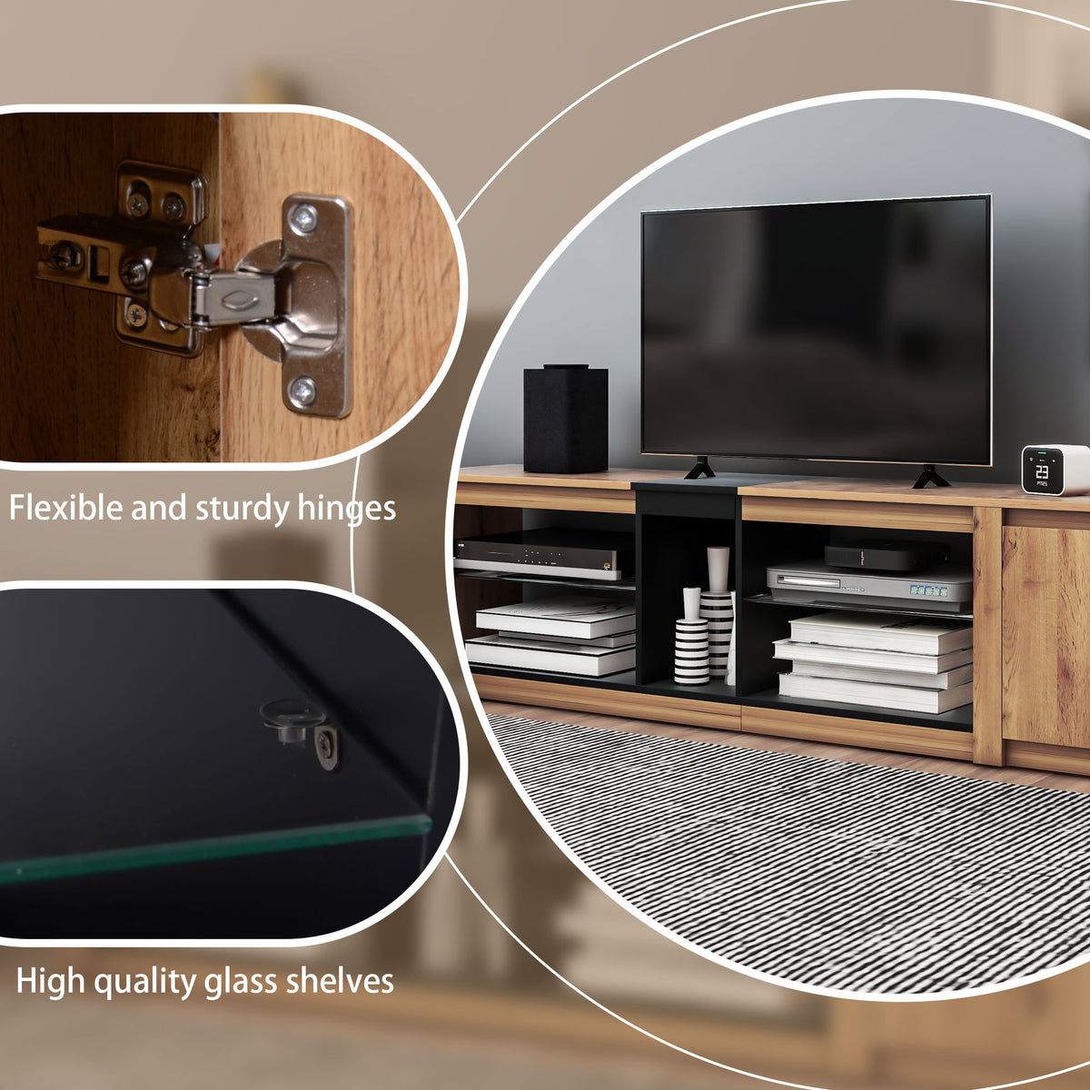 Modern LED TV Stand with Media Storage