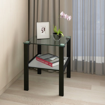 Two-Layer Glass Tea Table – Black Finish