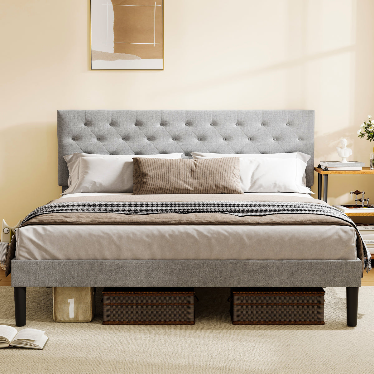 Queen Platform Bed with Storage Gray