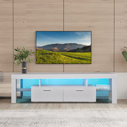 Modern LED TV Stand with Drawers – Gloss White