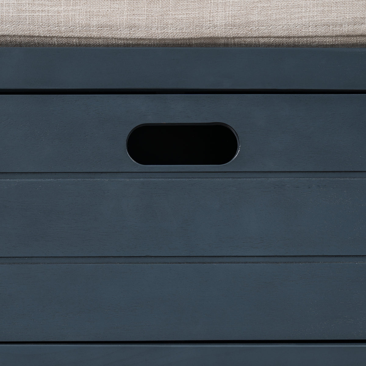 Navy Storage Bench with Rattan Basket