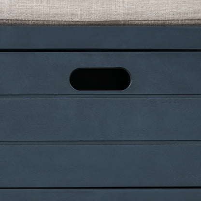 Navy Storage Bench with Rattan Basket