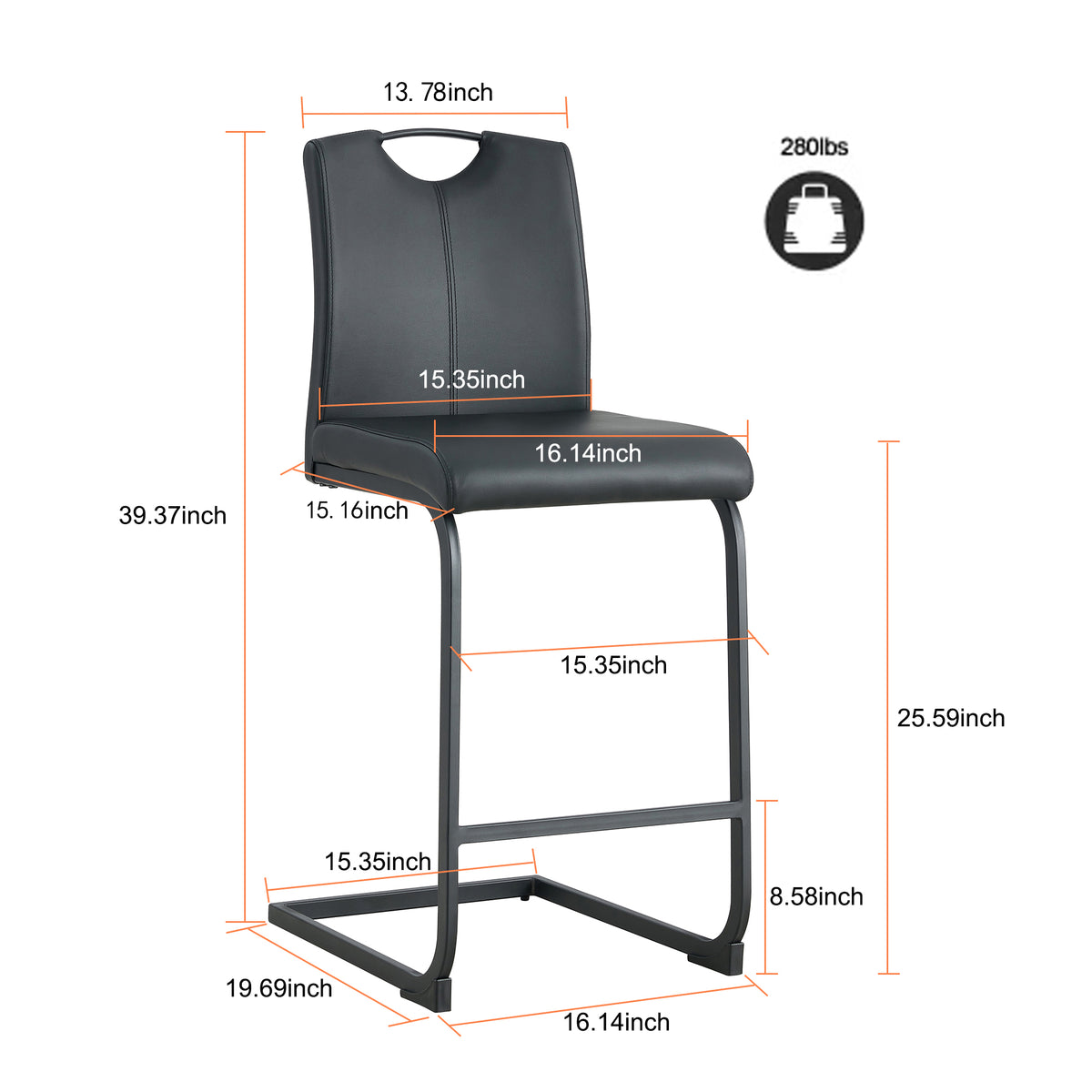 Black PU Counter Stool Set (2 pcs)