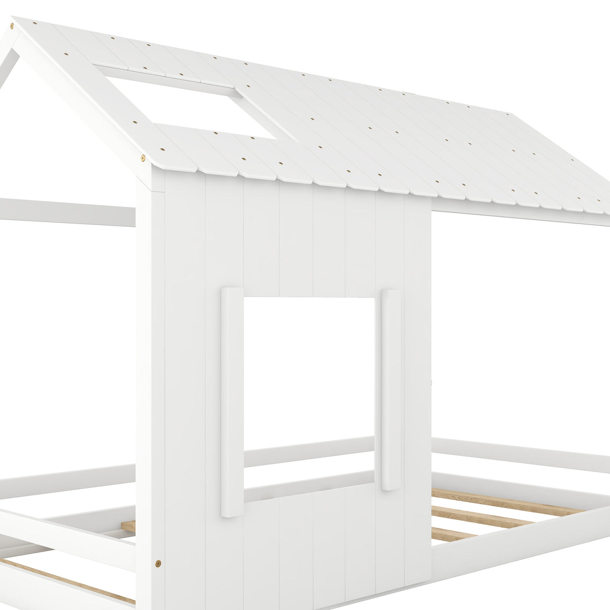 Twin House Bed with Roof Frame White