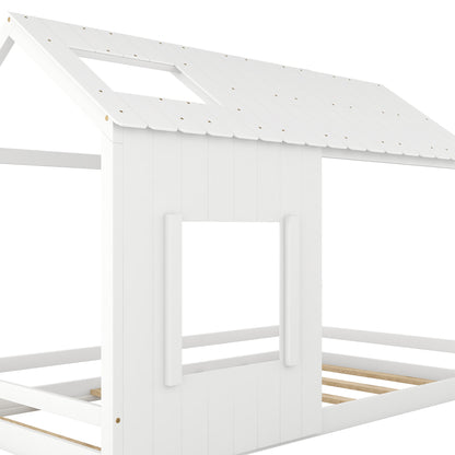Twin House Bed with Roof Frame White
