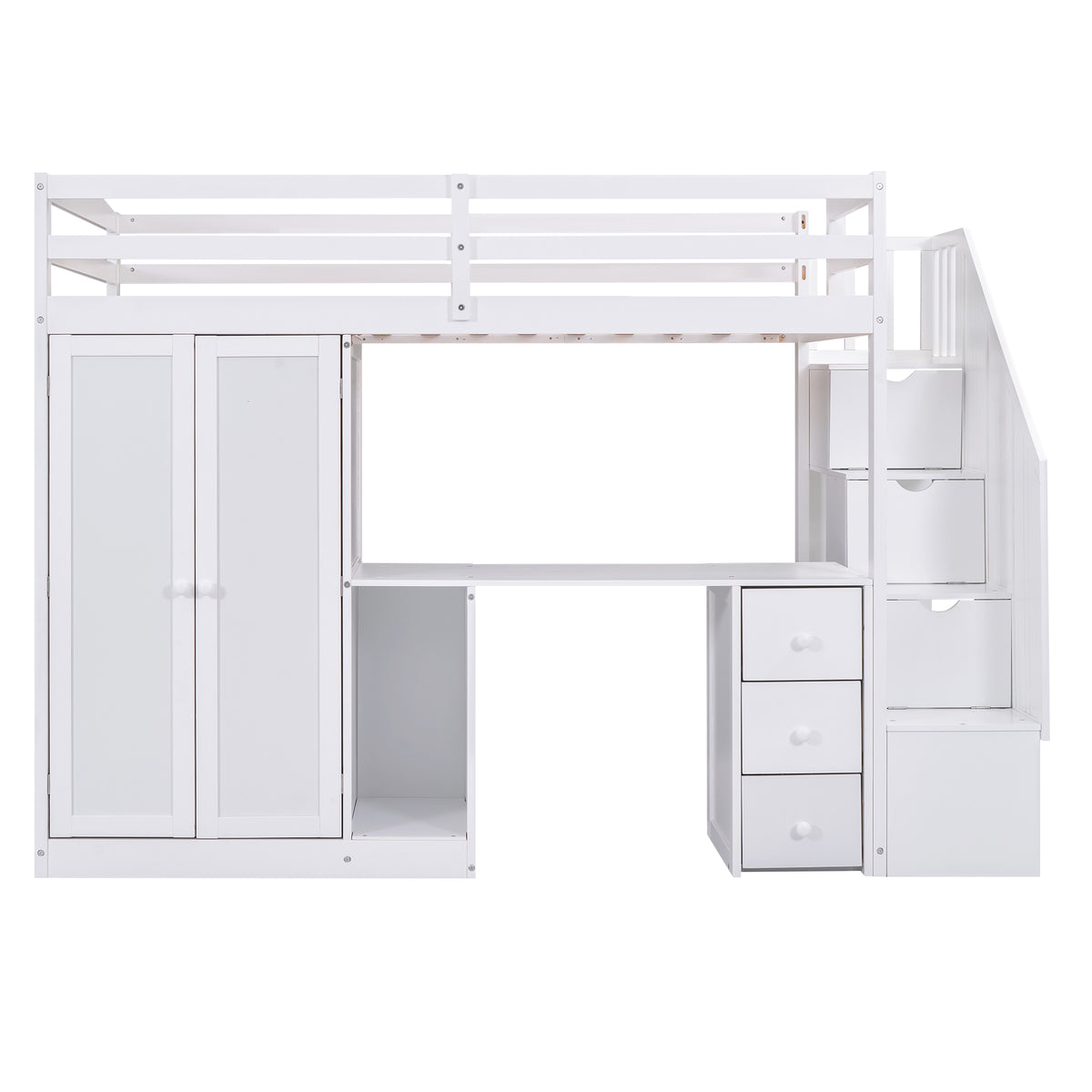 Loft Bed with Wardrobe and Storage Drawers White