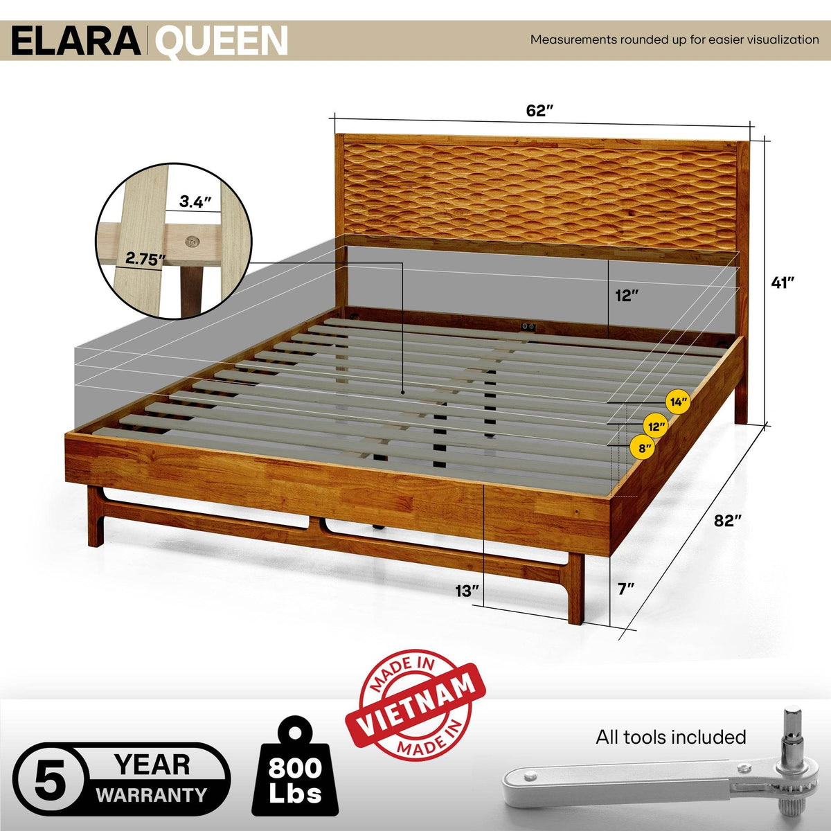 Elara Platform Bed Frame with Headboard