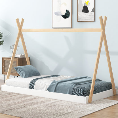 Twin Tent Floor Bed – White Natural Finish