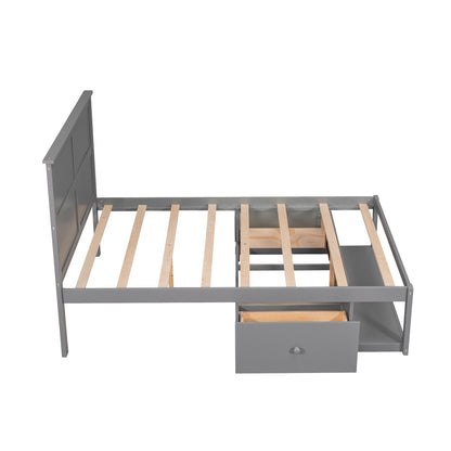 Full Platform Bed with Drawers – Gray Finish