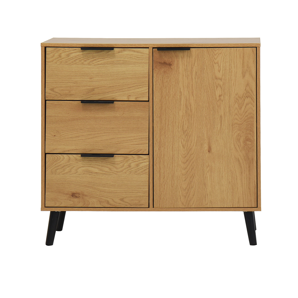 Natural Wood Storage Cabinet with Drawers and Doors
