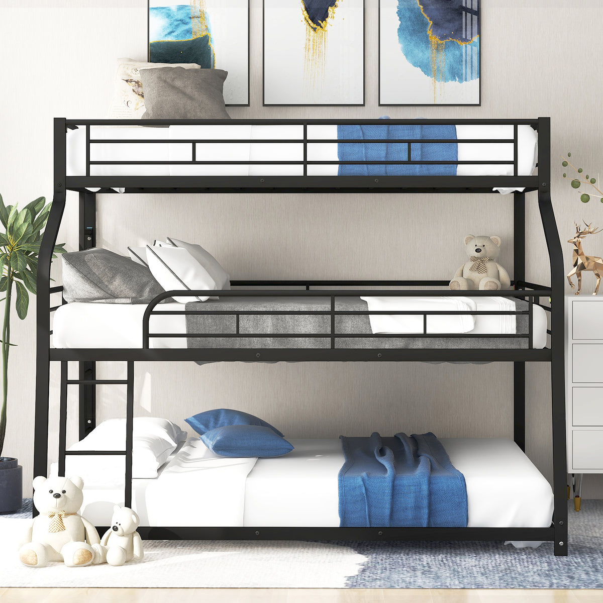 Metal Bunk Bed Triple Tier Black