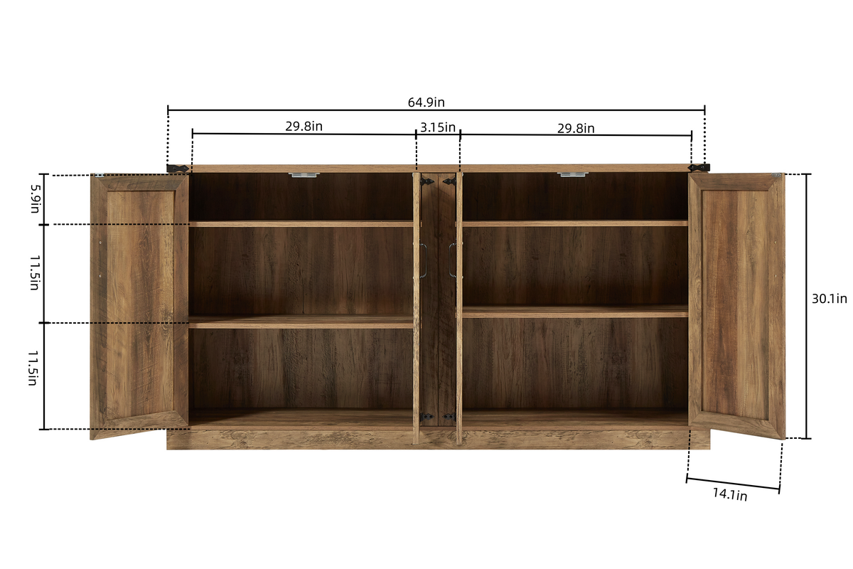 Rustic Oak 4-Door Sideboard