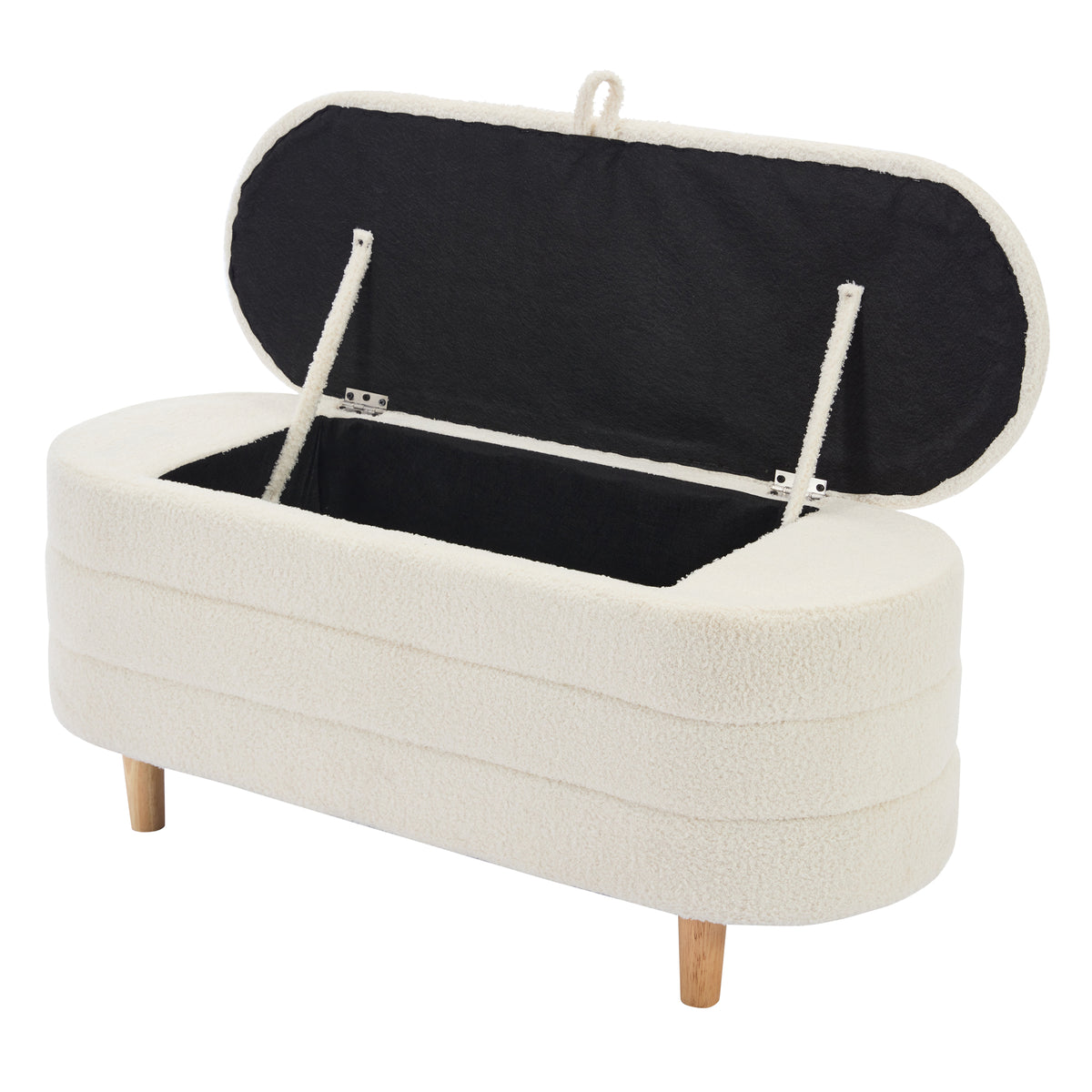 Sherpa Fabric Storage Ottoman Bench – White