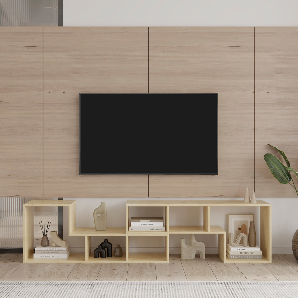 L-Shaped Oak Display Shelf – Modern Storage Unit