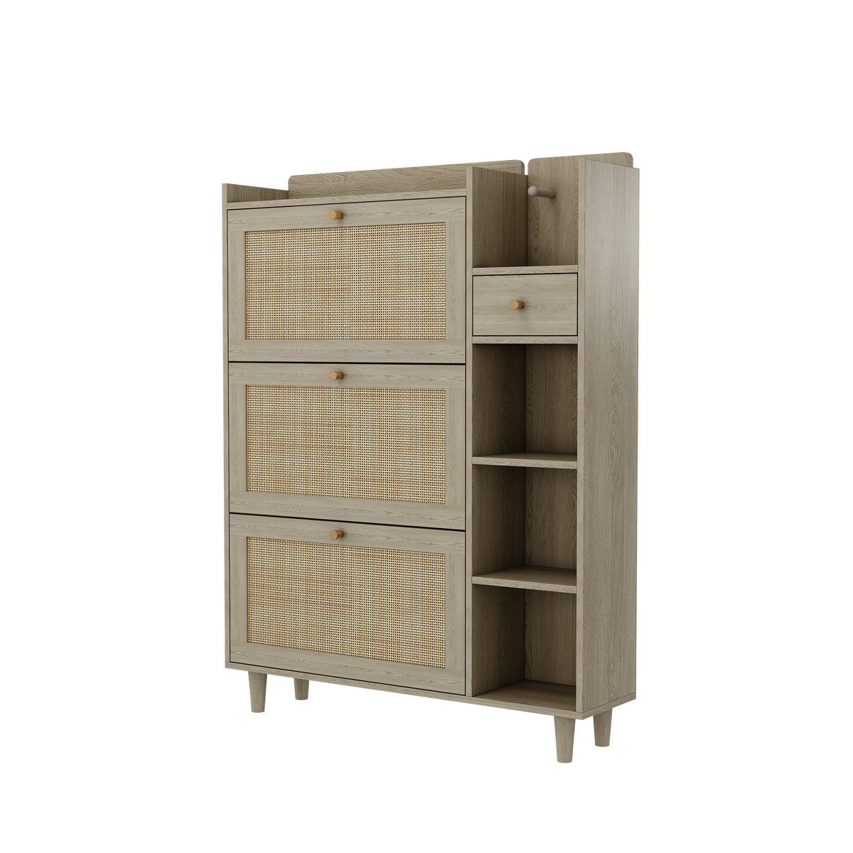 Bohemian Shoe Cabinet with Rattan Flip Drawers Natural