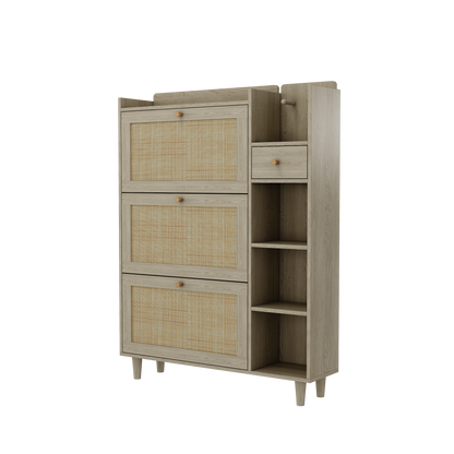 Bohemian Shoe Cabinet with Rattan Flip Drawers Natural
