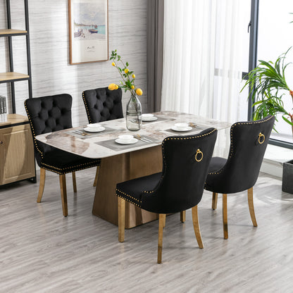 Velvet Dining Chair Set (2 pcs) – Black & Gold Trim