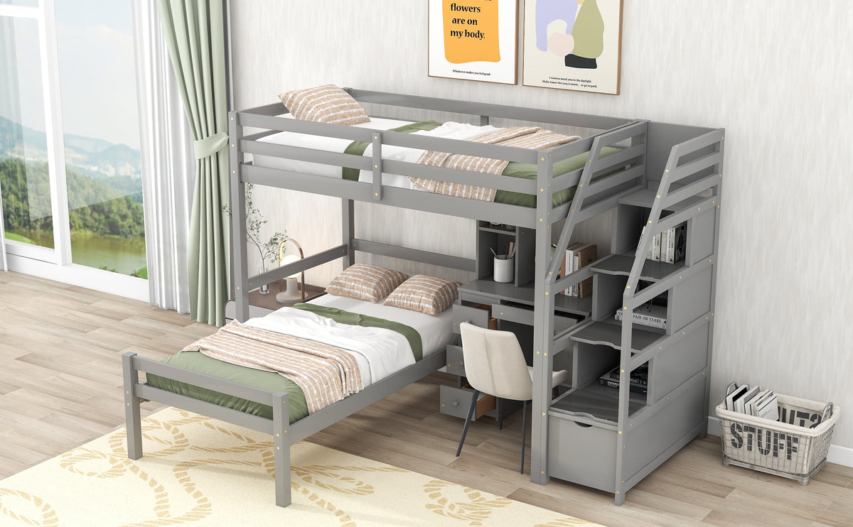 Twin Loft Bed with Storage Gray