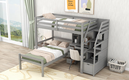 Twin Loft Bed with Storage Gray