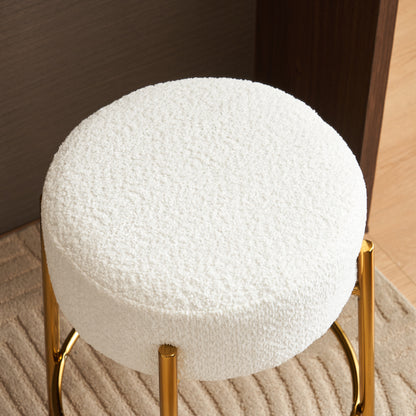 Beige Upholstered Round Bar Stool Set of 2 – 24" Height Modern Wood Finish with Foam Cushion