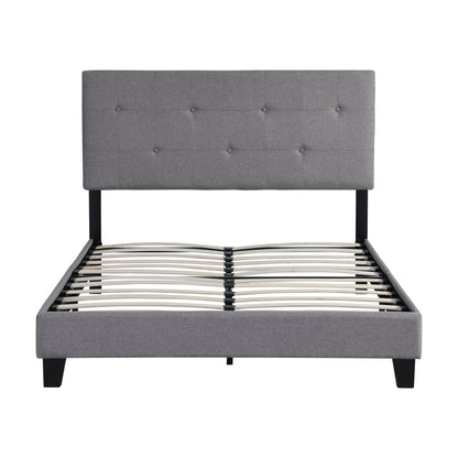 Full Upholstered Platform Bed – Tufted Linen Headboard