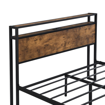 Metal Platform Bed with USB Liner Beige