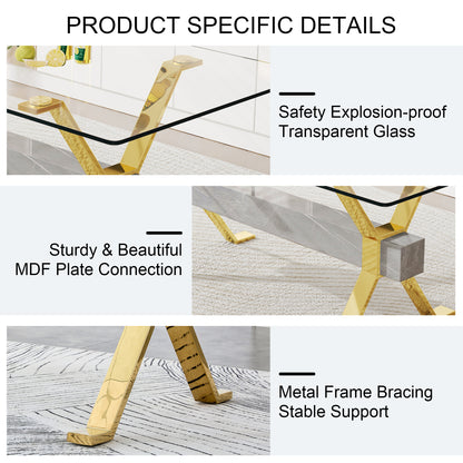 Glass Dining Table with Gold Metal Legs