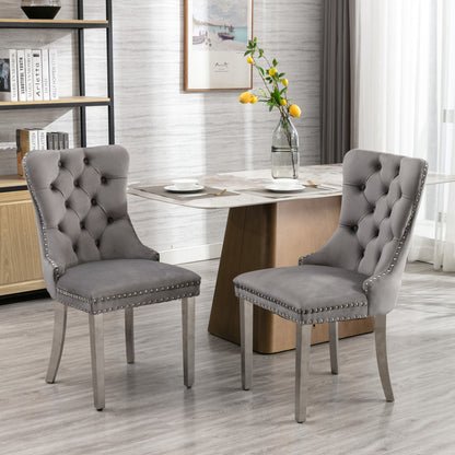 Tufted Velvet Dining Chair Set (2 pcs) – Gray Chrome Base