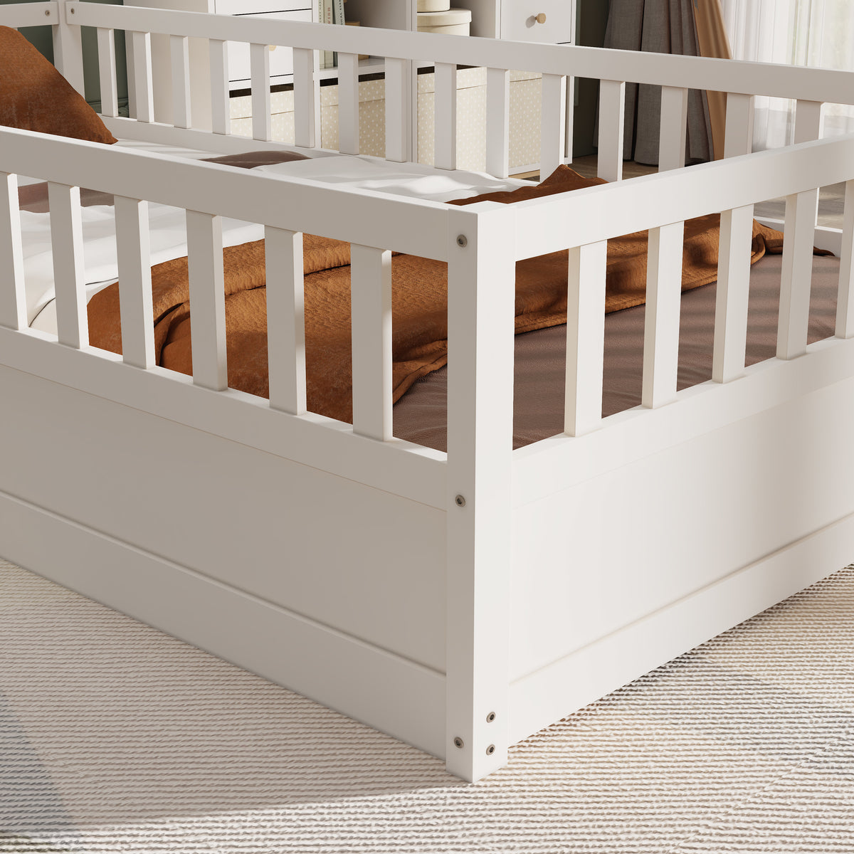 Montessori Floor Bed – White Wooden Frame