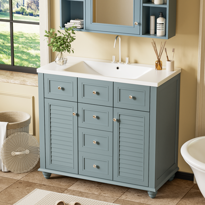 36-Inch Blue Bathroom Vanity with Resin Sink and Drawers