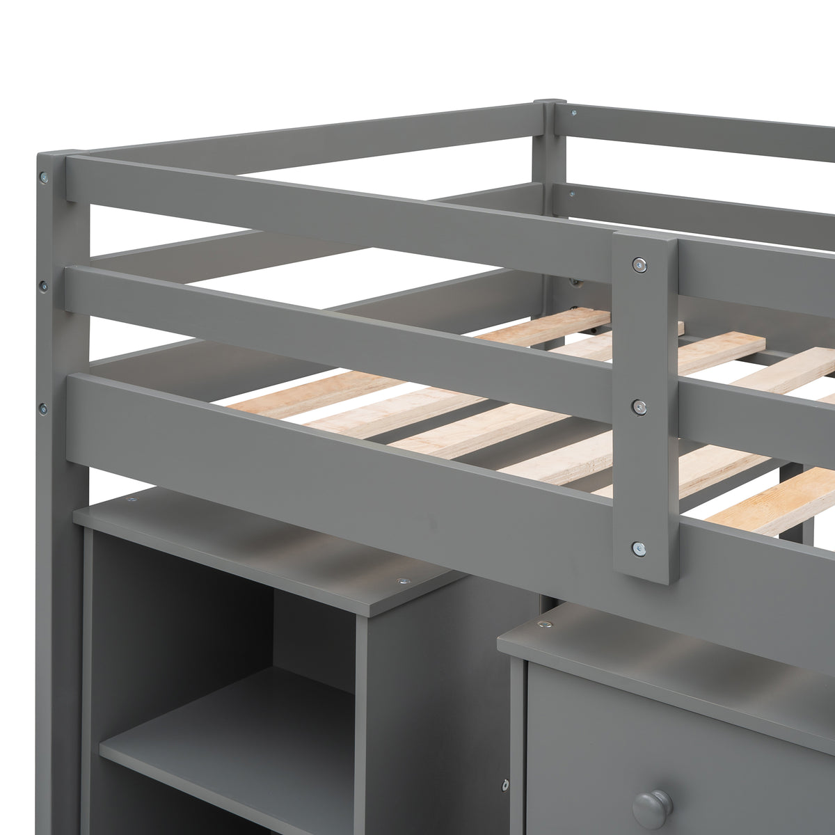 Twin Loft Bed with Desk Gray