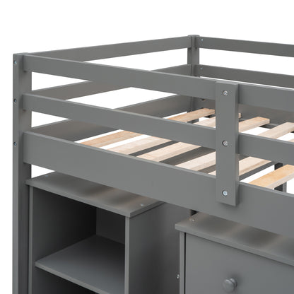 Twin Loft Bed with Desk Gray