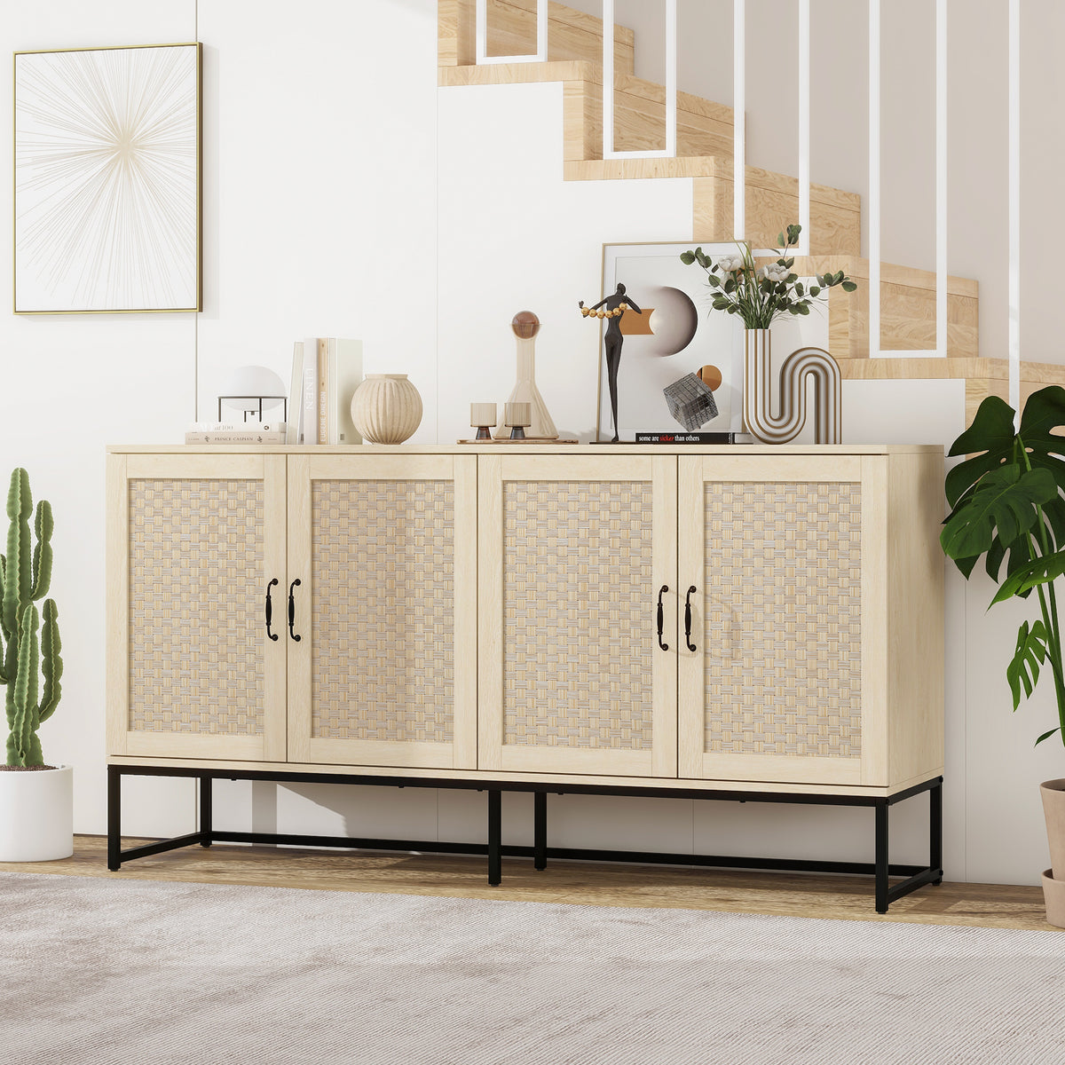 Rattan 4-Door Sideboard Natural
