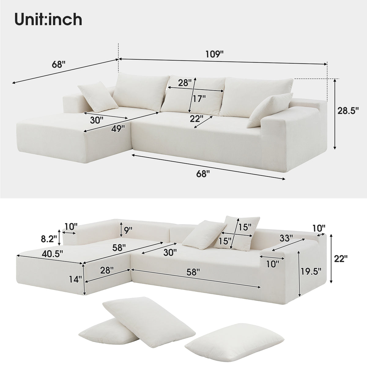 Modular Sectional Sofa – White Linen