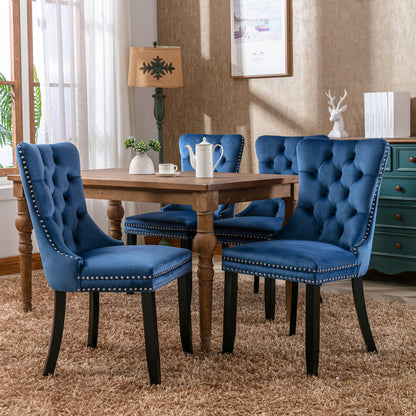 Tufted Velvet Dining Chair Set (2 pcs) – Blue