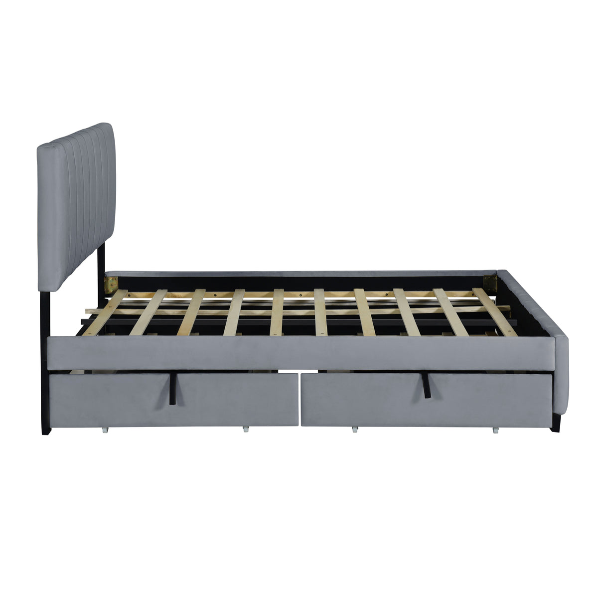 Velvet Upholstered Queen Platform Bed with Trundle Gray