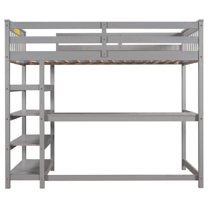 Twin Loft Bed with Storage Gray