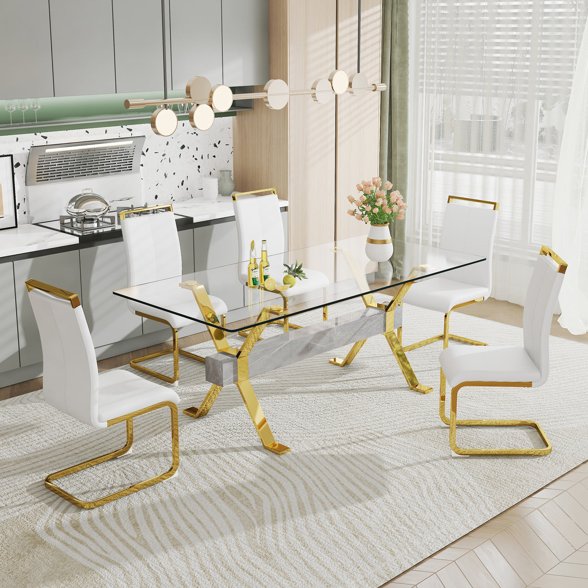 Glass Dining Table with Gold Metal Legs
