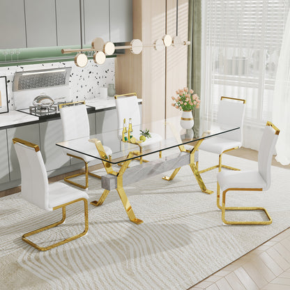 Glass Dining Table with Gold Metal Legs