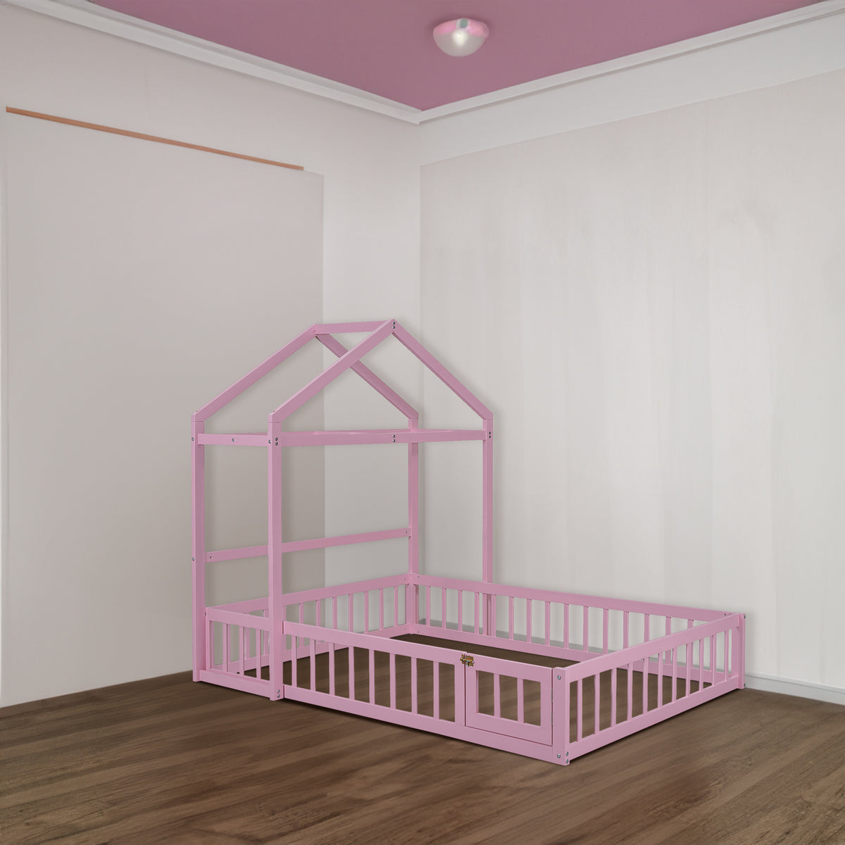 Full Wood Children’s Bed with Clothes Rack Pink