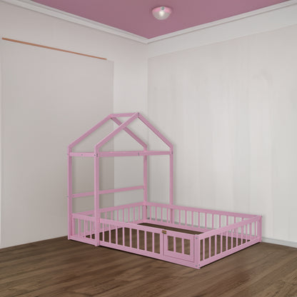 Full Wood Children’s Bed with Clothes Rack Pink