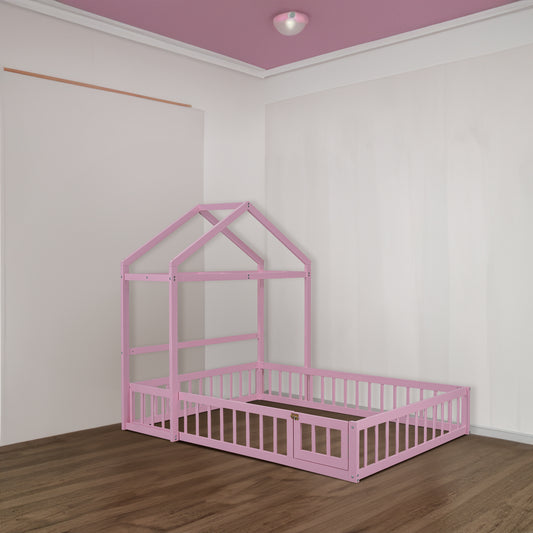 Full Wood Children’s Bed with Clothes Rack Pink