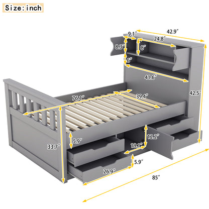 Twin Captain Platform Bed Gray