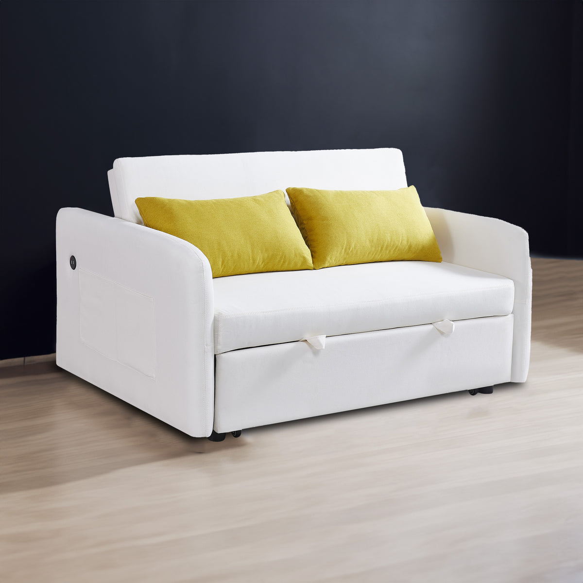 Cream Convertible Sofa Bed – Twin Size Sleeper with Storage